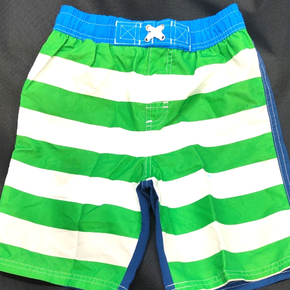 Green and White Striped Casual Shorts